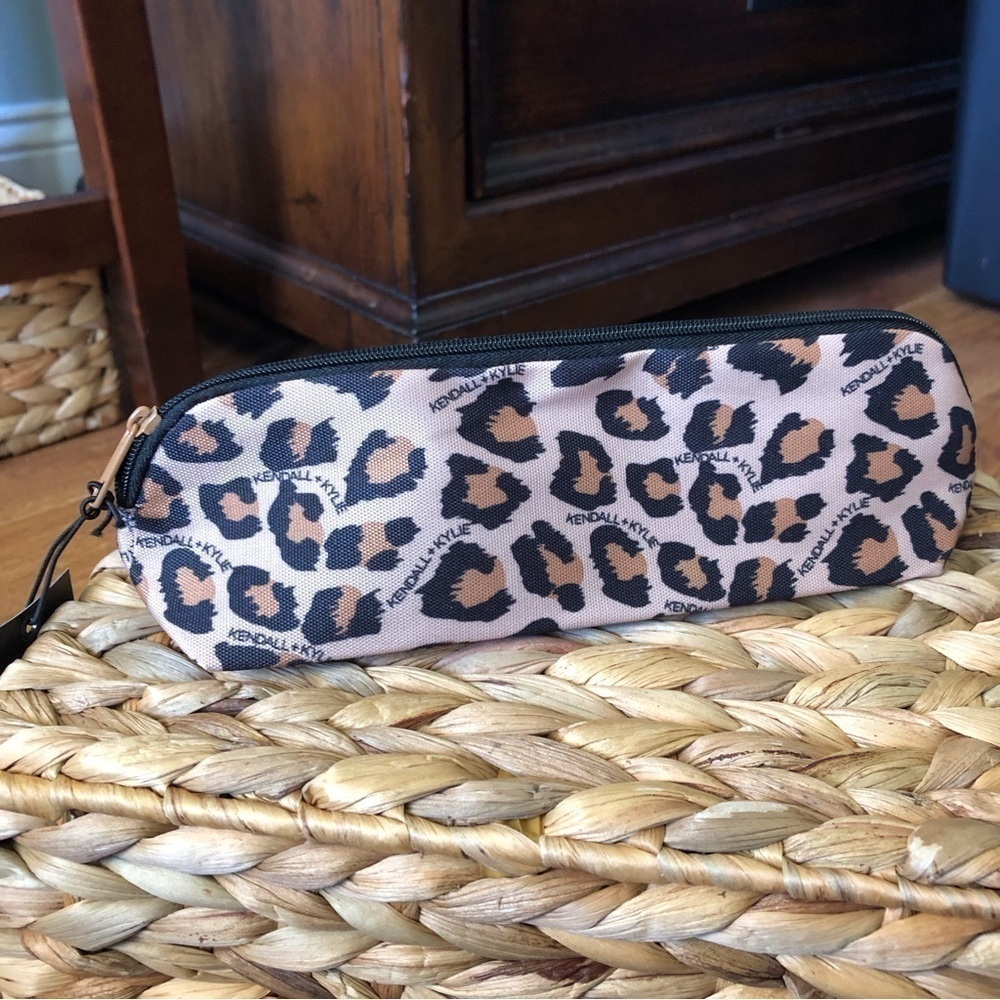 Kendall & Kylie brown animal print small zippered cosmetic bag